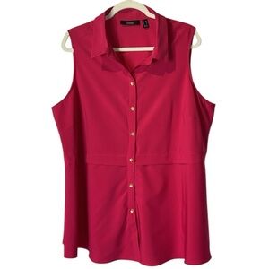 DENNIS by Dennis Basso peplum sleeveless button down top in Fuschia Sz 20W
